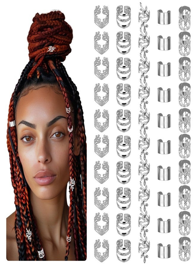 Molain 50 PCS Silver Dreadlock Beads Locs Accessories, Jewelry for Braids, Hair Dreadlock Accessory Braid, Adjustable Cuffs Braiding Hair Rings for Dreadlock Accessory Jewelry Decorations - Image 1